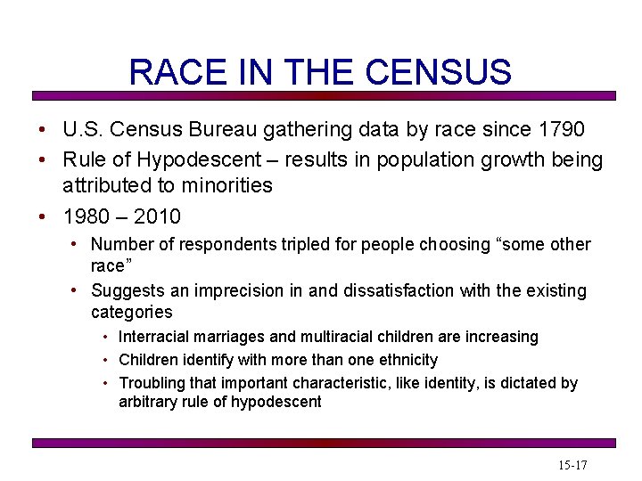 RACE IN THE CENSUS • U. S. Census Bureau gathering data by race since