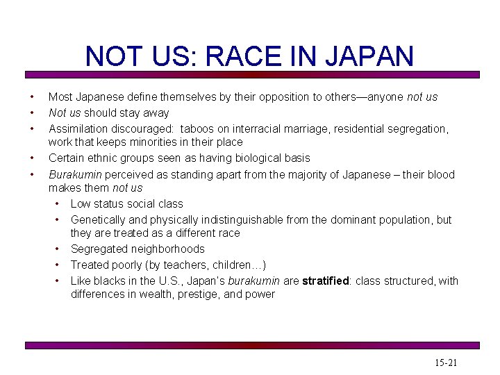 NOT US: RACE IN JAPAN • • • Most Japanese define themselves by their