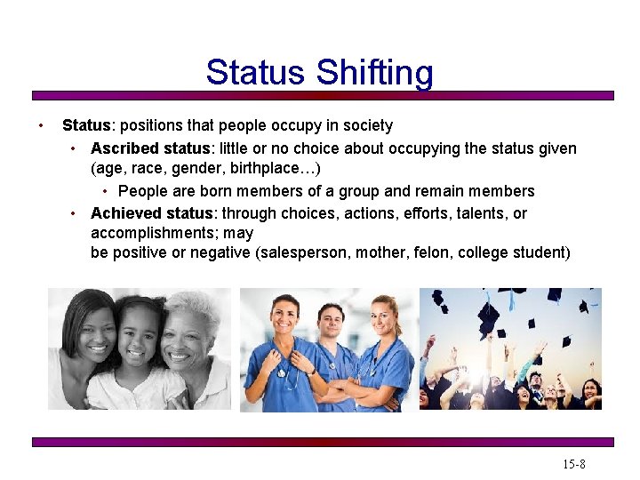 Status Shifting • Status: positions that people occupy in society • Ascribed status: little
