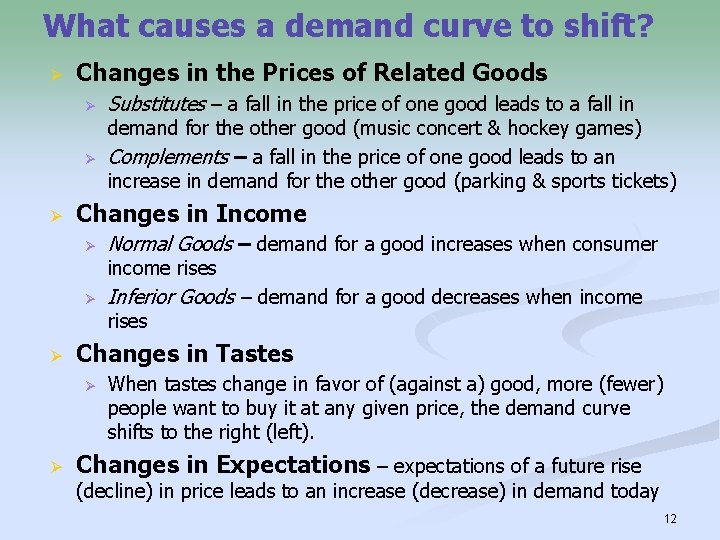 What causes a demand curve to shift? Ø Changes in the Prices of Related