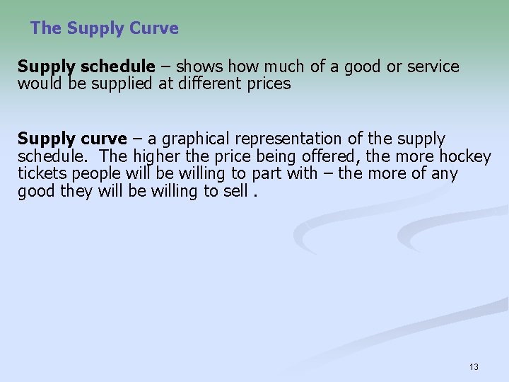 The Supply Curve Supply schedule – shows how much of a good or service