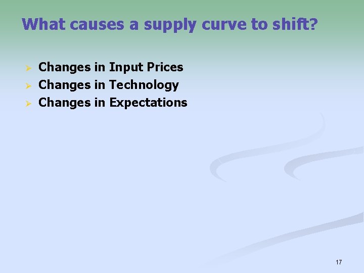 What causes a supply curve to shift? Ø Ø Ø Changes in Input Prices