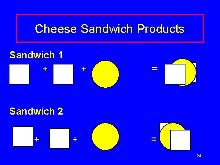 Cheese Sandwich Products Sandwich 1 + + = Sandwich 2 + + = 24