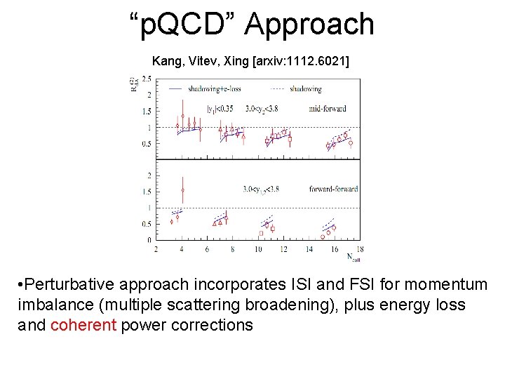 “p. QCD” Approach Kang, Vitev, Xing [arxiv: 1112. 6021] • Perturbative approach incorporates ISI