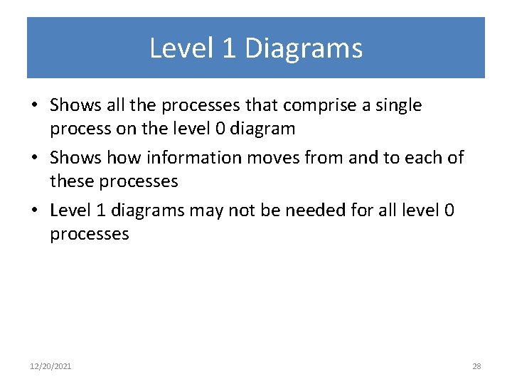 Level 1 Diagrams • Shows all the processes that comprise a single process on