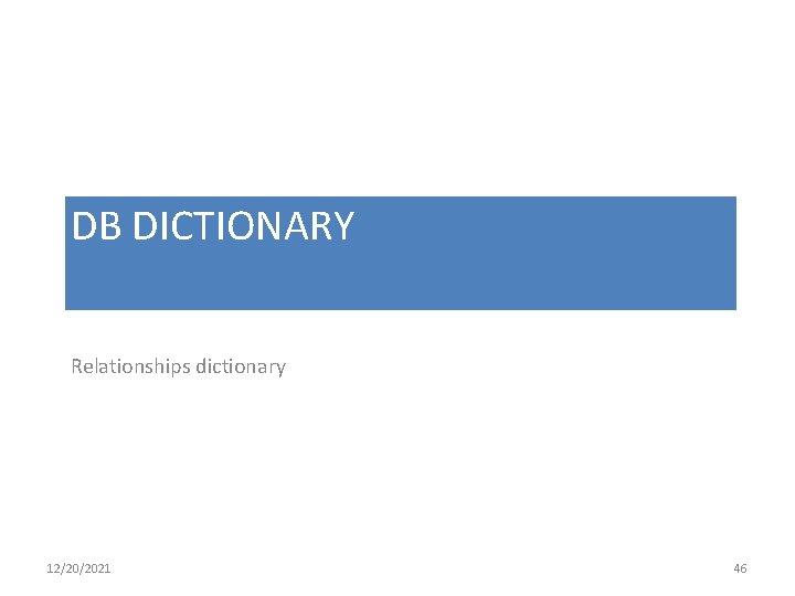 DB DICTIONARY Relationships dictionary 12/20/2021 46 