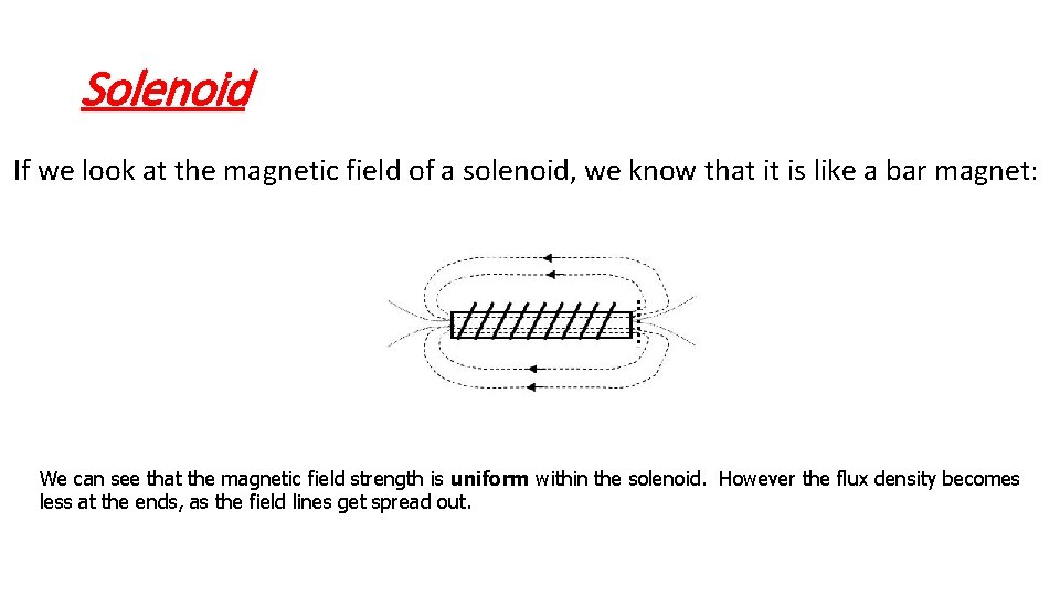 Solenoid If we look at the magnetic field of a solenoid, we know that