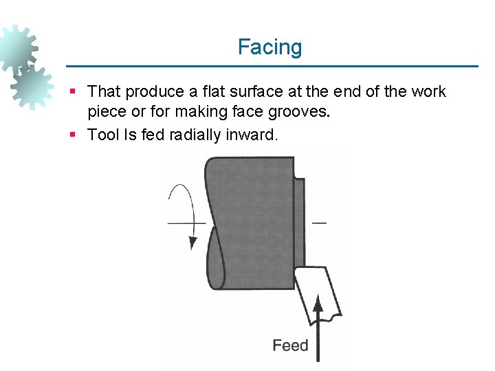 Facing § That produce a flat surface at the end of the work piece