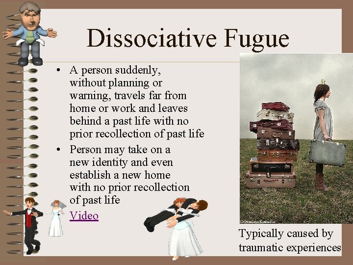 Dissociative Fugue • A person suddenly, without planning or warning, travels far from home