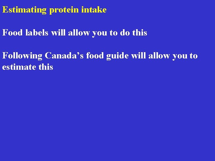 Estimating protein intake Food labels will allow you to do this Following Canada’s food