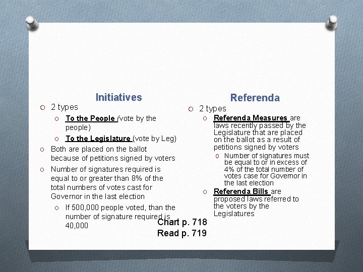 Initiatives O 2 types O To the People (vote by the people) O To