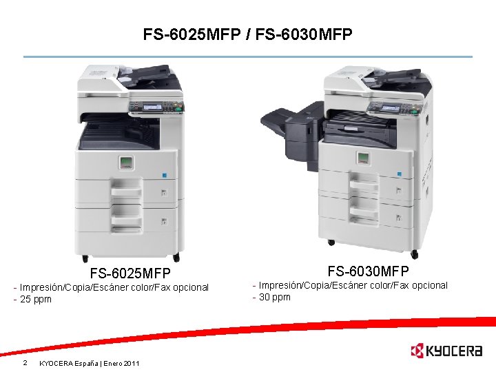 FS-6025 MFP / FS-6030 MFP FS-6025 MFP - Impresión/Copia/Escáner color/Fax opcional - 25 ppm