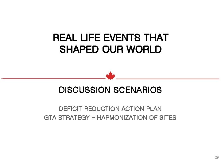 REAL LIFE EVENTS THAT SHAPED OUR WORLD DISCUSSION SCENARIOS DEFICIT REDUCTION ACTION PLAN GTA