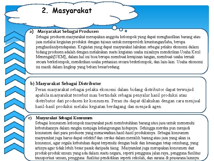 2. Masyarakat a) Masyarakat Sebagai Produsen Sebagai produsen masyarakat merupakan anggota kelompok yang dapat