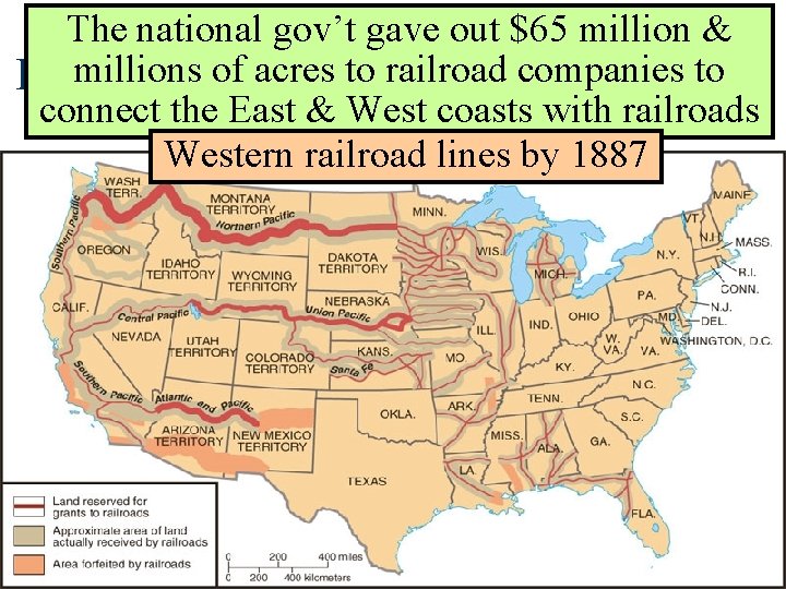 The national gov’t gave out $65 million & millions of acres to railroad companies