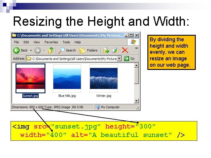 Resizing the Height and Width: By dividing the height and width evenly, we can