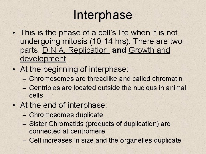 Interphase • This is the phase of a cell’s life when it is not