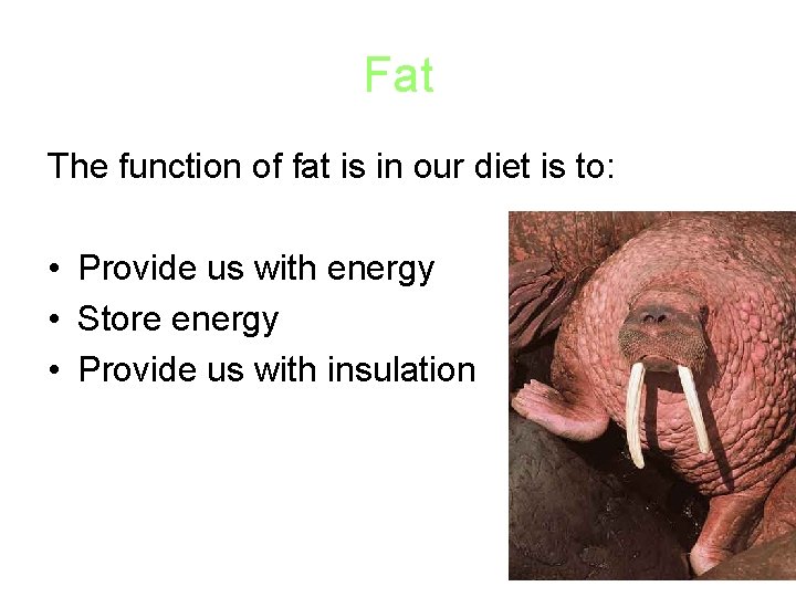 Fat The function of fat is in our diet is to: • Provide us