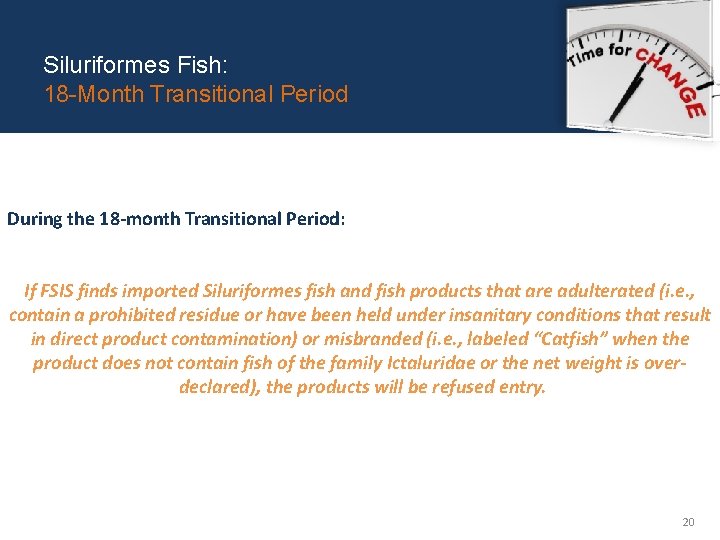 Siluriformes Fish: 18 -Month Transitional Period During the 18 -month Transitional Period: If FSIS