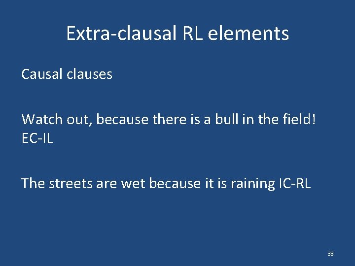 Extra-clausal RL elements Causal clauses Watch out, because there is a bull in the