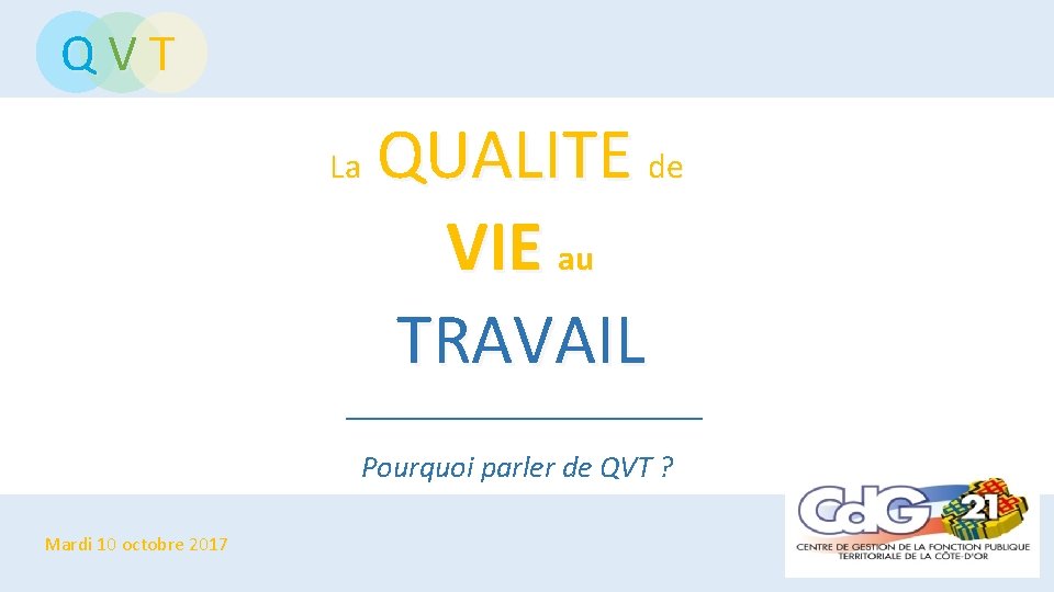 QVT La QUALITE de VIE au TRAVAIL Pourquoi parler de QVT ? Mardi 10