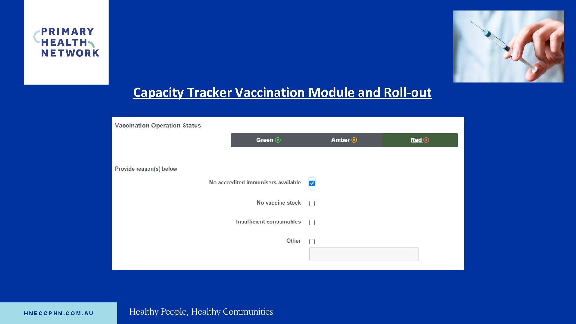 Capacity Tracker Vaccination Module and Roll-out HNECCPHN. COM. AU 