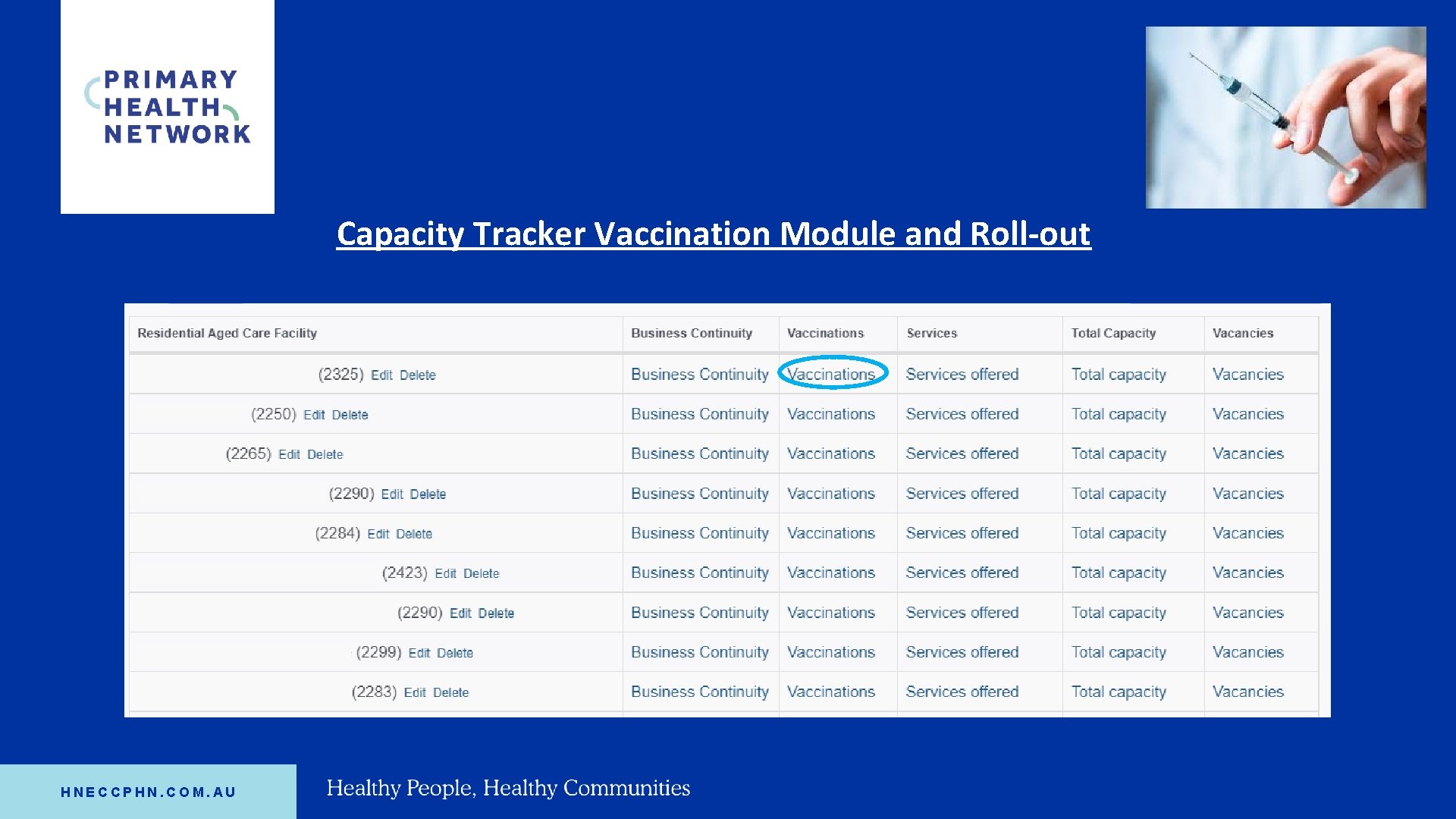 Capacity Tracker Vaccination Module and Roll-out HNECCPHN. COM. AU 