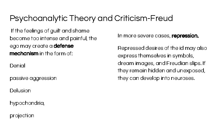 Psychoanalytic Theory and Criticism-Freud If the feelings of guilt and shame become too intense