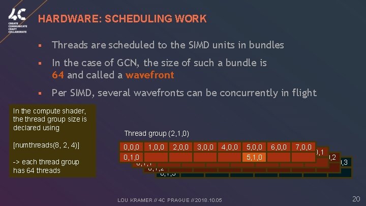 HARDWARE: SCHEDULING WORK § Threads are scheduled to the SIMD units in bundles §