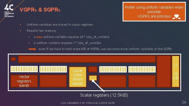 Prefer using uniform variables when possible VGPRs are precious VGPRS & SGPRS § Uniform