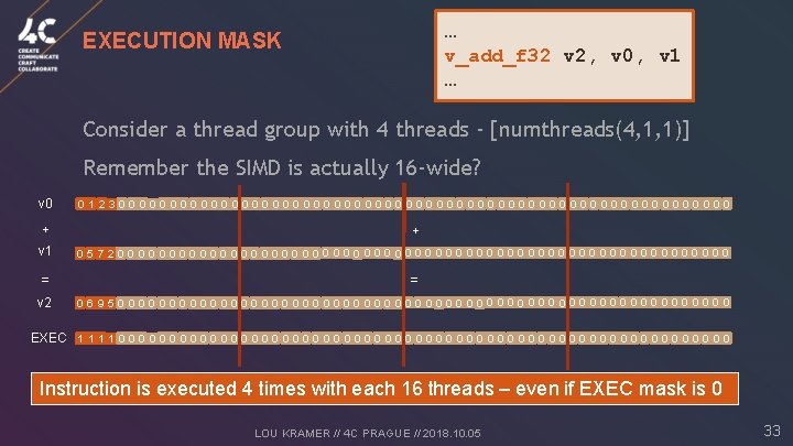… v_add_f 32 v 2, v 0, v 1 … EXECUTION MASK Consider a