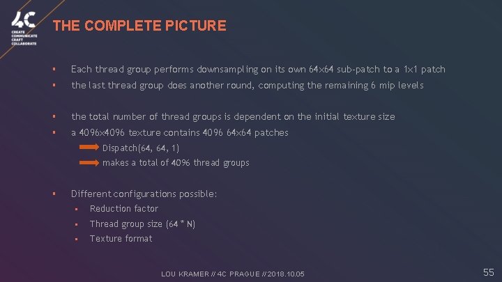 THE COMPLETE PICTURE § Each thread group performs downsampling on its own 64 x