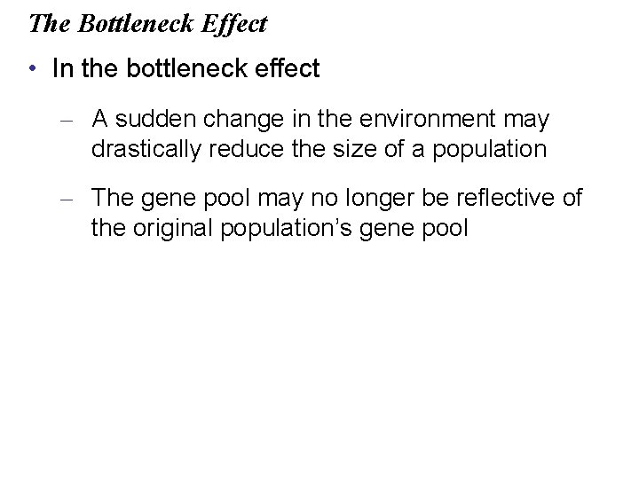 The Bottleneck Effect • In the bottleneck effect – A sudden change in the