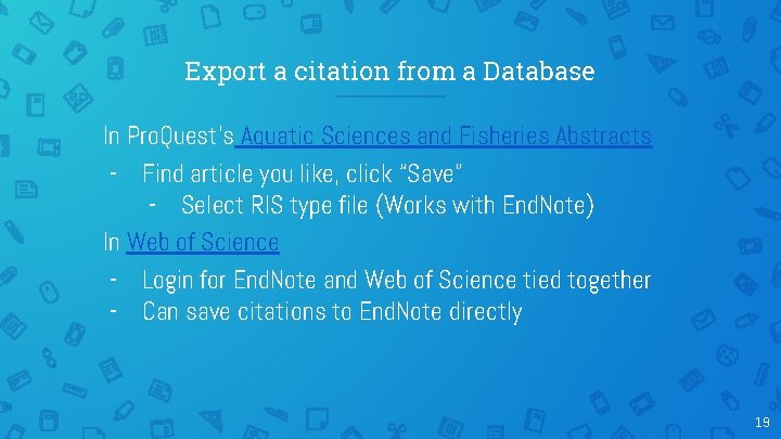Export a citation from a Database In Pro. Quest’s Aquatic Sciences and Fisheries Abstracts