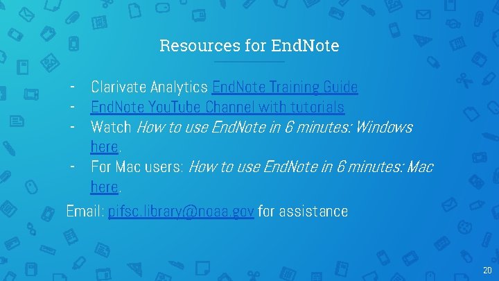 Resources for End. Note - Clarivate Analytics End. Note Training Guide - End. Note