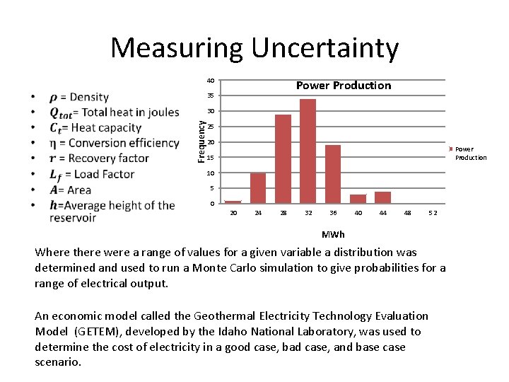 Measuring Uncertainty 40 Power Production 35 • Frequency 30 25 20 Power Production 15