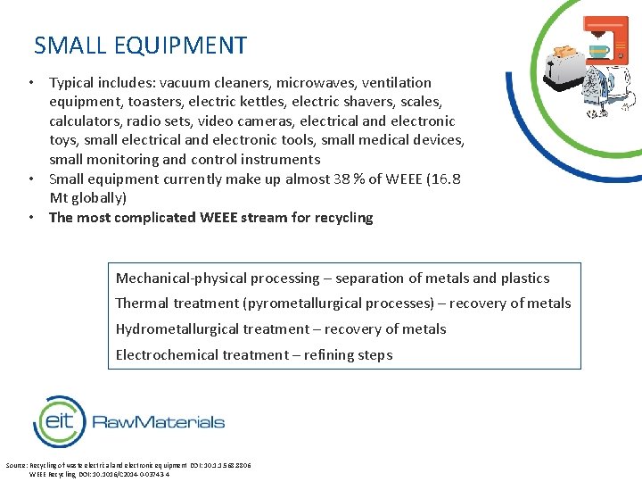 SMALL EQUIPMENT • Typical includes: vacuum cleaners, microwaves, ventilation equipment, toasters, electric kettles, electric