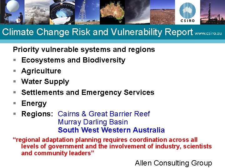 Climate Change Risk and Vulnerability Report Priority vulnerable systems and regions § Ecosystems and Climate Change Risk and Vulnerability Report Priority vulnerable systems and regions § Ecosystems and