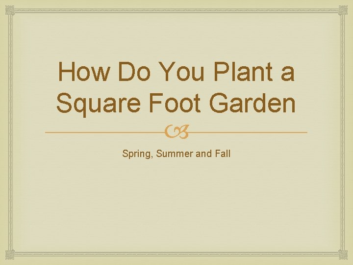 How Do You Plant a Square Foot Garden Spring, Summer and Fall 