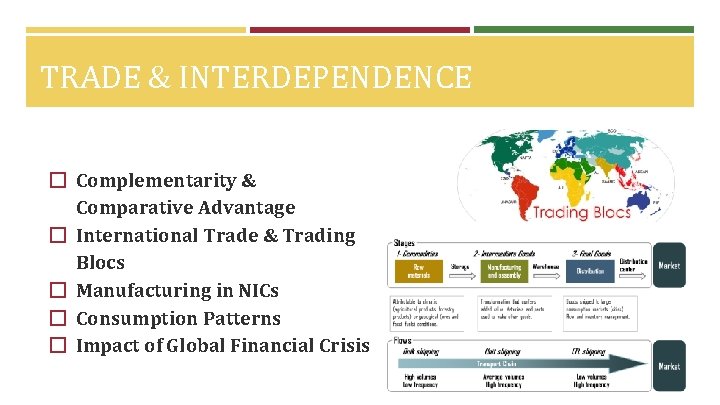 TRADE & INTERDEPENDENCE � Complementarity & Comparative Advantage � International Trade & Trading Blocs