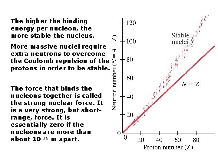 The higher the binding energy per nucleon, the more stable the nucleus. More massive