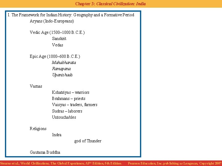 Chapter 3: Classical Civilization: India I. The Framework for Indian History: Geography and a