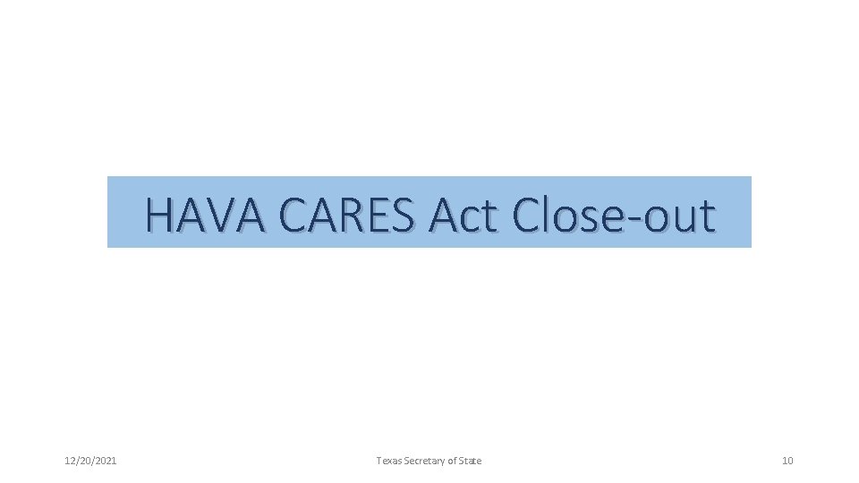 HAVA CARES Act Close-out 12/20/2021 Texas Secretary of State 10 