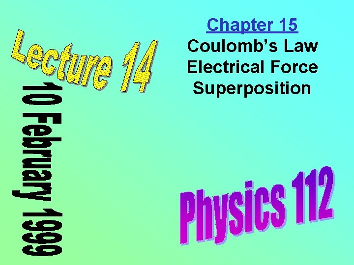 Chapter 15 Coulomb’s Law Electrical Force Superposition 