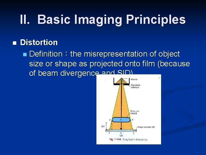 II. Basic Imaging Principles n Distortion n Definition：the misrepresentation of object size or shape