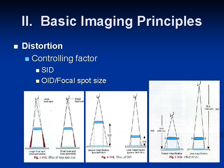 II. Basic Imaging Principles n Distortion n Controlling factor n SID n OID/Focal spot