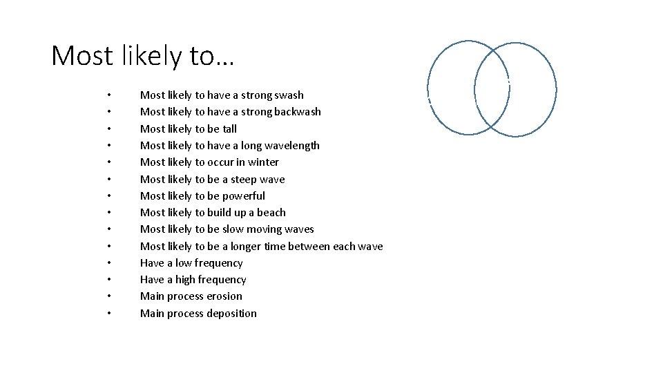 Most likely to… • • • • Most likely to have a strong swash