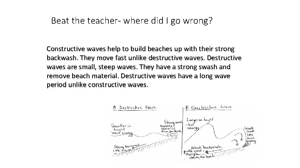 Beat the teacher- where did I go wrong? Constructive waves help to build beaches