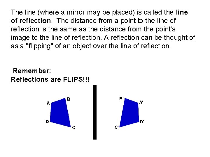 The line (where a mirror may be placed) is called the line of reflection.