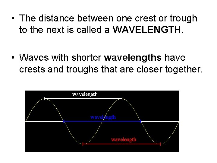  • The distance between one crest or trough to the next is called